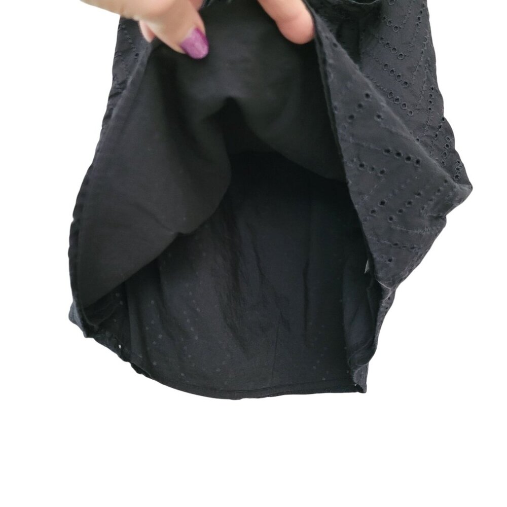 Gap Eyelet Off-The-Shoulder Cotton Dress Tie Waist Womens Size XS Black Pockets - Picture 7 of 8